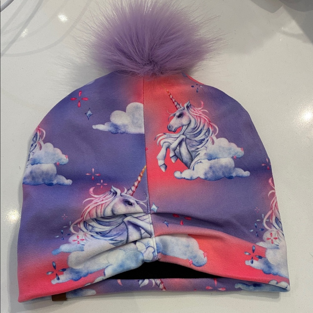 Kids Unicorn Pom Beanie - Purple Pink Gradient